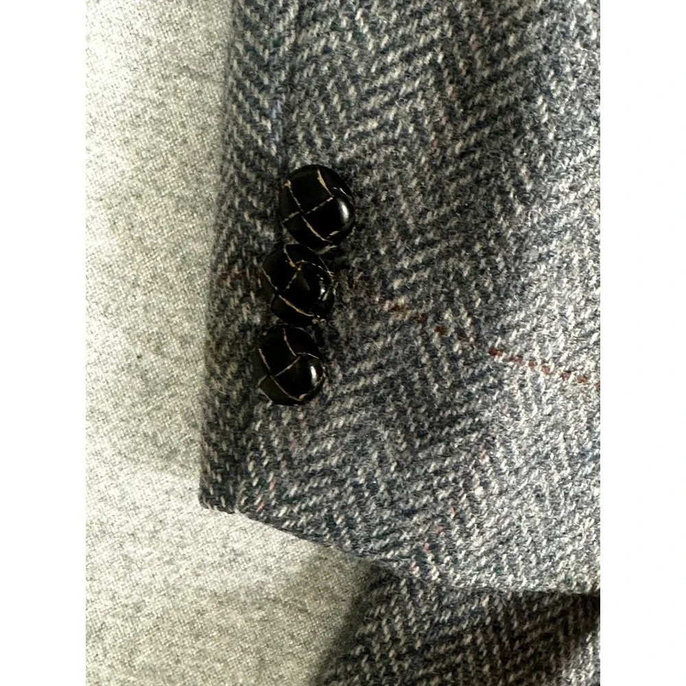 Vintage‎ Tweed Blazer Mens 44R Gray Herringbone Wool Oakton Windowpane USA